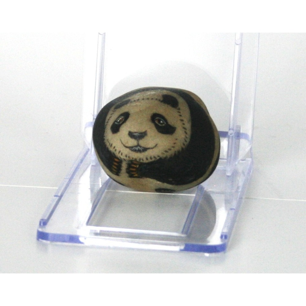 Vintage Marmel Hand Painted Panda Bear Rock Art Paperweight Signed 70s 80s